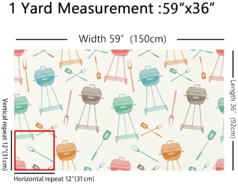 BBQ Fabric By The Yard, Barbecue Grill Upholstery Fabric for Chairs, Colorful Retro Style Decorative Fabric, Food Party Indoor Outdoor Fabric, DIY Art Waterproof Fabric, Blue Green, 5 Yards - Image 5