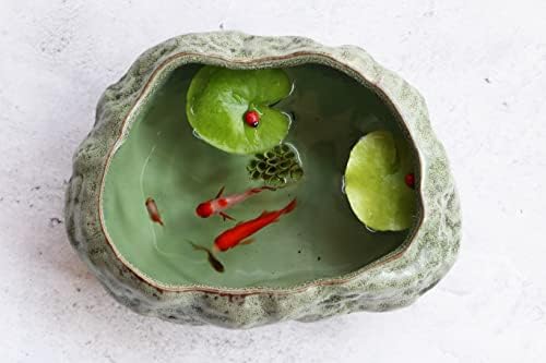 Cotta Planters Bonsai Lotus Pot, Shallow Succulent Planter Pot, Goldfish Pot, Premium Ceramic with Decorative Copper Patina Glaze - Image 6