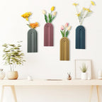 Ziliny 4 Pack Boho Wall Planters Wood Hanging Vases Indoor, Morandi Color - Image 6
