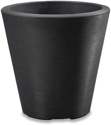 Crescent Garden Madison Planter– Weather-Resistant, Double Walled Indoor/Outdoor Plant Pot with Drain Hole – Large Plastic Plant Pot, 26" W (Caviar Black) by CrescentGarden
