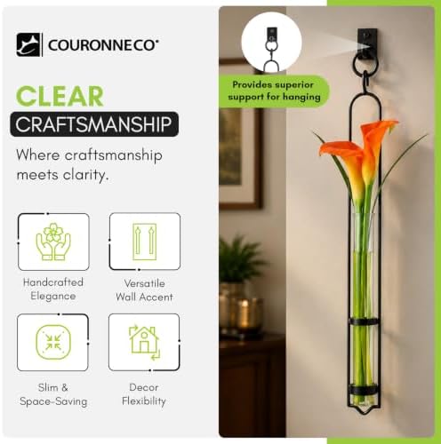 COURONNE CO. 16" Florence Hanging Tube Vase with Wall Hook, Clear Pack of 2 - Image 3