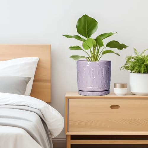 Eightpot Ceramic Flower Pots, 8 Inch Plant Pots Indoor Outdoor, Round Planter with Drainage Hole and Tray, Boho Planter, Decorative Pot for Plants, Apartment Decor, House Warming Gifts, Purple - Image 7
