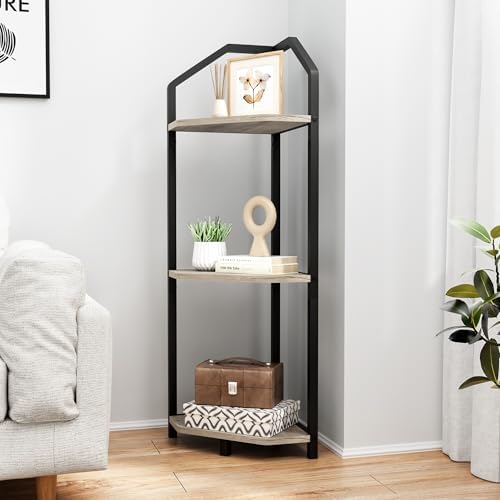 Fun Memories 3 Tier Corner Shelf, 40” Corner Shelf Stand, Corner Bookshelf Plant Stand, Storage Shelf for Bathroom, Living Room, Kitchen,Grey Home Office, Grey - Image 5