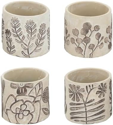 Set of 4 Botanical Cement Planters, 4.3 Inch, Gray and Brown - Image 2