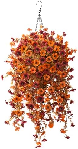 Fake Mums Fall Artificial Hanging Flowers Baskets for Outdoor Decoration by HomeD%C3%A9cor