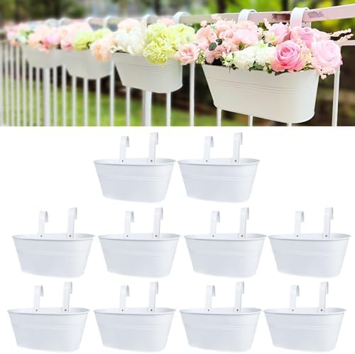 LaLaGreen Metal Rail Planter (11.2 in, 10 Pack) White Strawberry Flower Pot by L%C3%A1L%C3%A1Green