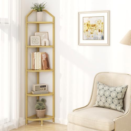 Dreamland 5-Tier 70in Metal Corner Shelf Pack of 1, Gold - Image 6