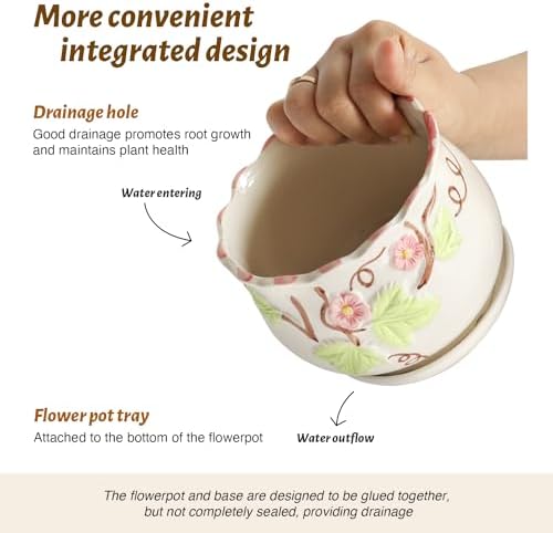Ceramic Plant Pots with Drainage Holes and Saucers, Small Planters Set of 3 - Image 5
