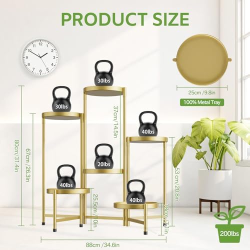 iDavosic.ly 6 Tier Large Plant Stand Indoor Outdoor, 10 In Wide Tray, Gold - Image 4