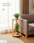 2 Tier Round Bamboo Plant Stands Shelf Indoor Wooden Corner - Image 4