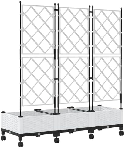 White PP Garden Planter with Trellis and Wheels, 3 Pieces - Image 4
