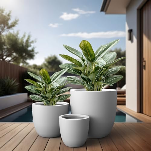 Kante Set of 3 White Concrete Bowl Round Planters for Modern Home - Image 6