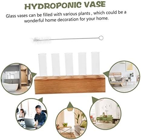 Hydroponic Test Tube Vase Set with Wood Stand for Desk Plants - Image 5