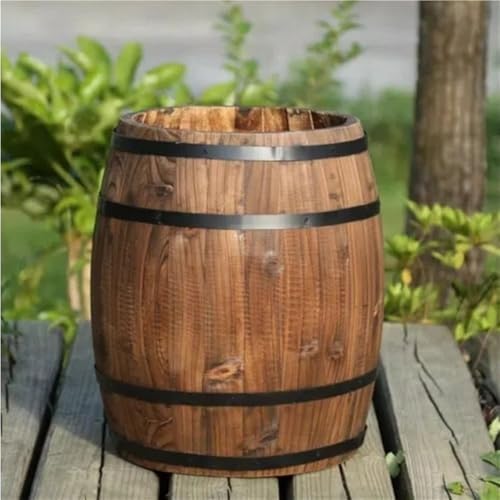 Rustic Wooden Wine Barrel Planter, Creative Barrel Flower Pot for Balcony, Garden, Patio, Home Décor(19.7" H) by Unknown