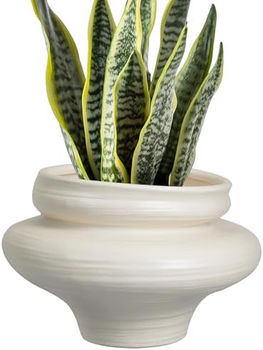 Ceramic Plant Pots 11 Inch - Bonsai Large Planters for Indoor Plants with Drainage Hole, White Planter for Home Garden Patio Office, Gift for Women Men by Teagas