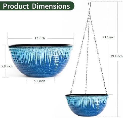 12 Inch Glazed Hanging Planters for Indoor Outdoor Plants, Hanging Baskets - Image 2