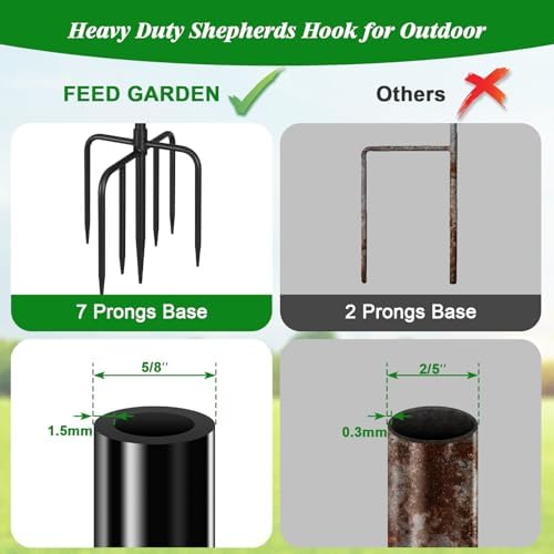 FEED GARDEN Adjustable Shepherd Hook Bird Feeder Pole with 7 Prongs Base, 108 Inch Tall 5/8 Inch Thick, Heavy Duty Outdoor Garden Poles for Hanging Bird Feeders, Plant Baskets, Black (1 Pack) - Image 5