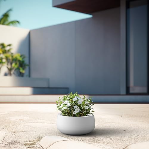 Kante Accent Round Bowl White Concrete Planter 16" Dia, Outdoor - Image 7