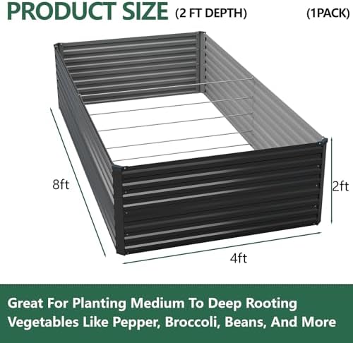 Vengarus 8x4x2ft Galvanized Raised Garden Bed,Metal Raised Beds Kit Black - Image 2
