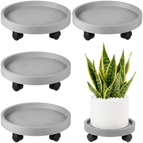 4 Packs Plant Caddy with Wheels 12" Plant Stand Potted Plant Mover Heavy Duty Plant Dolly with Casters for Indoor and Outdoor Large Plant Roller Base Rolling Plant Dolly, Grey by Planterhoma