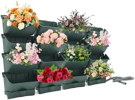 Vertical Wall Planter for Indoor Plant-Walls Mounted Pot with 4 Drainage Tray 16 Pack, 13 inch Dark Green for Decor, Plastic Pots Balcony Planters, Plants Hanging (16, Army Green) - Image 3
