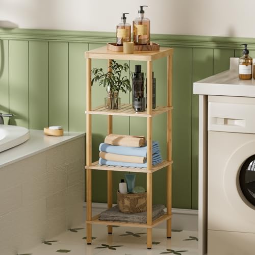 AmazerBath Bamboo Bathroom Shelf, 4-Tier Bathroom Storage Shelf, Multifunctional Storage Rack for Living Room Bedroom Kitchen, Space Saver - Image 2