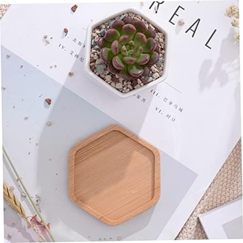 BESPORTBLE 3 Set Small Ceramic Hexagonal Succulent Pots Planter Pot Stand Geometric Planter with Bamboo Tray - Image 4