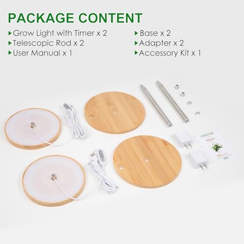 LORDEM Grow Lights for Indoor Plants with Base, Bamboo Design, Timer - Image 7