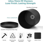 FaithLand 14-Inch Large Modern Cylinder Planter, Thick-Walled Plastic Plant Pot with Drainage Holes and Detachable Saucer, Matte Black, Ideal for Indoor & Outdoor Plants Flowers - Image 2