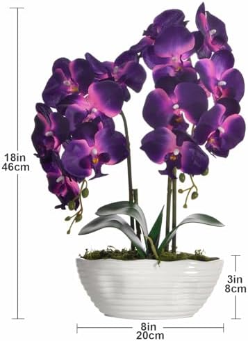 Large Artificial Orchid Arrangement in Oval Ribbed Ceramic Pot, Dark Purple - Image 7