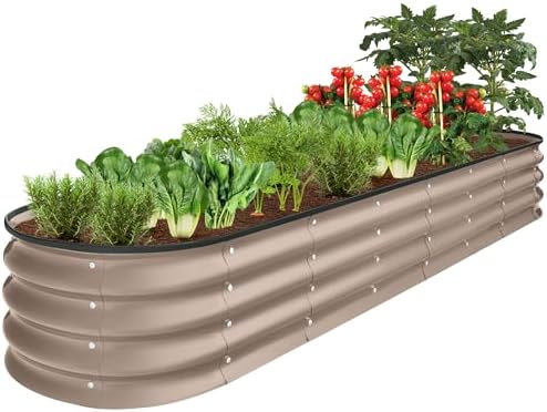 Best Choice Products 8x2x1ft Outdoor Metal Raised Garden Bed, Oval Deep Root Planter Box for Vegetables, Flowers, Herbs, and Succulents w/ 108 Gallon Capacity - Taupe by BestChoiceProducts