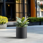 Kante Black Concrete Planter 12.6" Tall All-Weather Round Accent Pot - Image 4