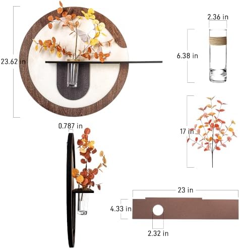 24 x 24 Inch 3D Round Wood Grain wall Decor with Shelf Vase - Image 3