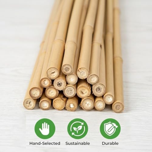 Plant Stakes Natural Bamboo Sticks - 20 Pcs Bamboo Garden Stakes for Plants 4.8 FT Plant Support Sticks with Twist Ties for Tomatoes Beans Flowers Indoor Outdoor Potted Climbing Plants - Image 5