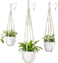 Mkono 35 Inch Macrame Plant Hanger Set of 2 and 43"/35"/29" Macrame Plant Hangers with Pots Set of 3, Indoor Different Size Hanging Planter by Mkono