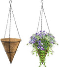 2 Pack Cone Shaped Metal Hanging Baskets for Plants Outdoor,10 in Width Conical Metal Wire Hanging Basket Planter with Coco Fiber Liners and Chains,Hangable Flower Pots for Outside (A-10 in) by JOYWU