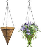 2 Pack Cone Shaped Metal Hanging Baskets for Plants Outdoor,10 in Width Conical Metal Wire Hanging Basket Planter with Coco Fiber Liners and Chains,Hangable Flower Pots for Outside (A-10 in) by JOYWU