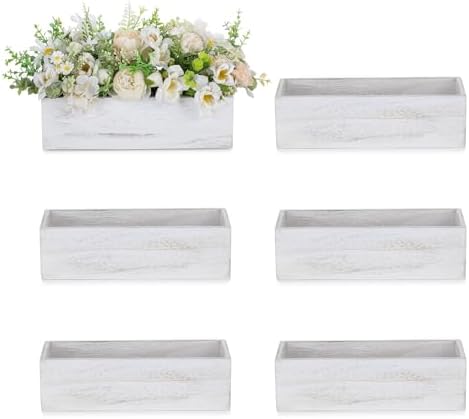 NUPTIO Wooden Box Centerpieces, Rectangle, 11.8" Long, Whitewashed, 6 Pcs by Nuptio