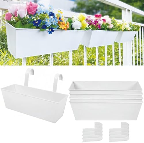 3 Pcs Large Hanging Flower Pots for Railing or Fence 16 Inch Railing Planter Box for Any Balcony Porch or Deck Countryside Style Window Planter Boxes Are Perfect to Herbs & Flowers (White-5pcs) by JFMAMJ