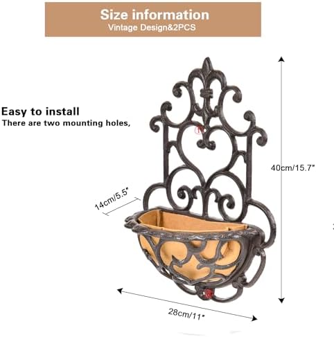 Sungmor 2 Pack Cast Iron Wall Hanging Planter with Fabric Liner -Half Round - Image 6