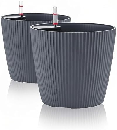 Dexceder 9x8 Self Watering Planters Indoor (2 Pack, Gray) by Dexceder