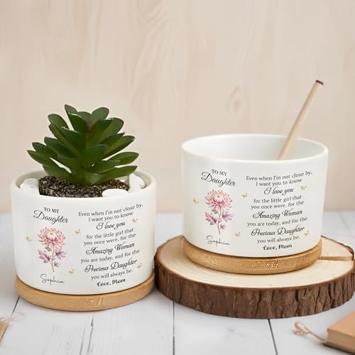 to My Daughter Flower Personalized Ceramic Plant Pot, Gift for Daughter Even When I Am Not Close By Custom Name Succulent Planter Birthday Graduation Present for Girls Room Decor - Image 6