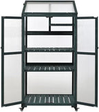 62" Tall Wooden Portable Greenhouse with Wheels, Adjustable Shelves, 3-Tier Cold Frame Plant Cabinet/ Indoor Outdoor Plant Stand, Rolling Mini Greenhouse for Patio, Balcony, Garden (Green) - Image 5