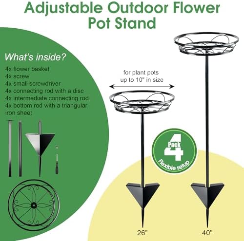 Tellingyou 4 Pack Adjustable Outdoor Flower Pot Stand, Plant Stands(Black) - Image 3