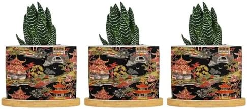 Chinoiserie Coral Asian Ceramic Planters Chinoiserie Chic Asian Pots for Plants with Drainage Holes and Saucers Pot for Home Office Desk Garden by BRUYU5SE