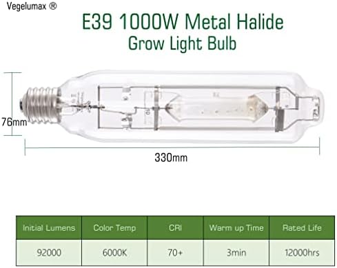 MH 1000W Metal Halide Single Ended HID Grow Light Bulb Lamp High PAR Enhanced Blue and Violet Spectrums for Hydroponic Horticulture Vegetative Growth,CCT 6000K,92,000Lumens,E39 Base - Image 3