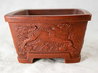 Yubonza Vintage Etched Rectangular Yixing Zisha Bonsai Pot, Cactus & Succulent Planter + Mesh - 6"x 4.5"x 2.25" - Image 4