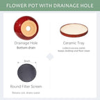 10.3 Inch Ceramic Glaze Plant Pot with Saucer, Flower Pots with Drainage Hole Mesh Net (Spot Red) - Image 3