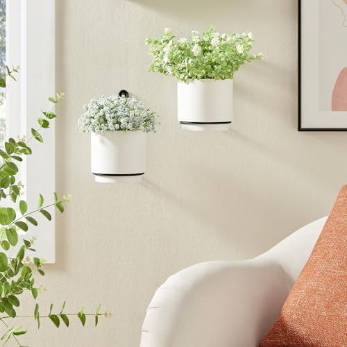 2 Pcs Wall Mounted Hanging Planter Vase for Indoor and Outdoor Plants Modern Metal Wall and Ceiling Planter Minimalist Flower Pot (White, 5.91 inch) - Image 4