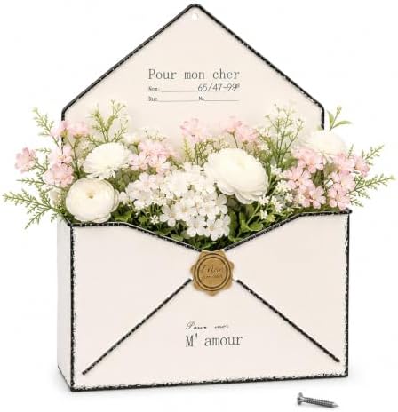 7.3 Inch Metal Envelope Wall Planter Farmhouse Decor Retro White by Unknown